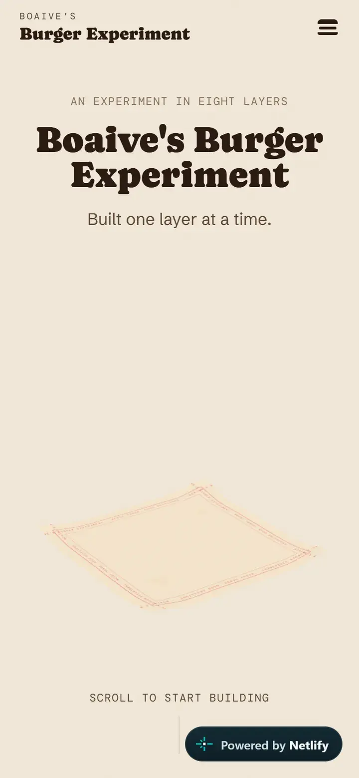 Burger experiment first screen on a phone