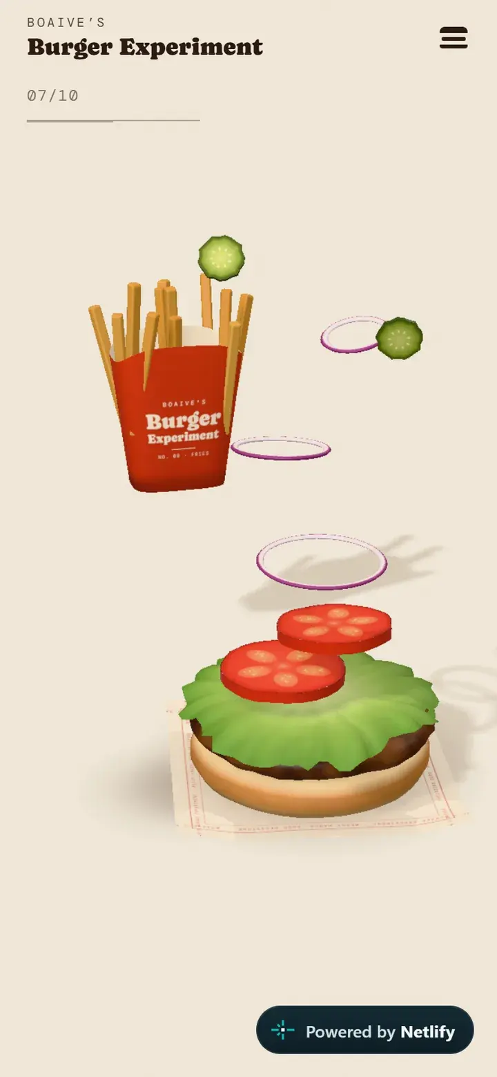 The burger being built on a phone
