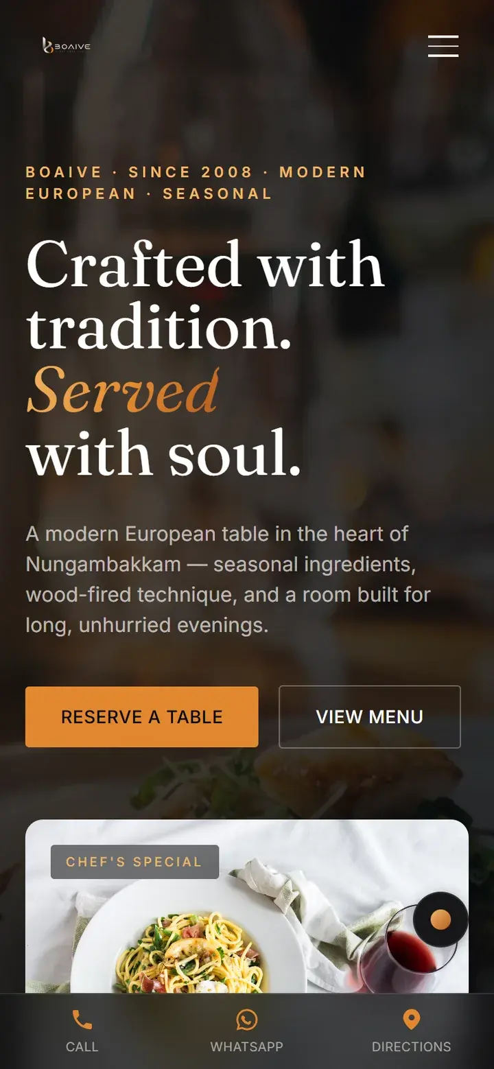 Restaurant first screen on a phone