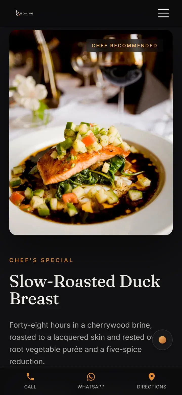 Restaurant signature dish on a phone