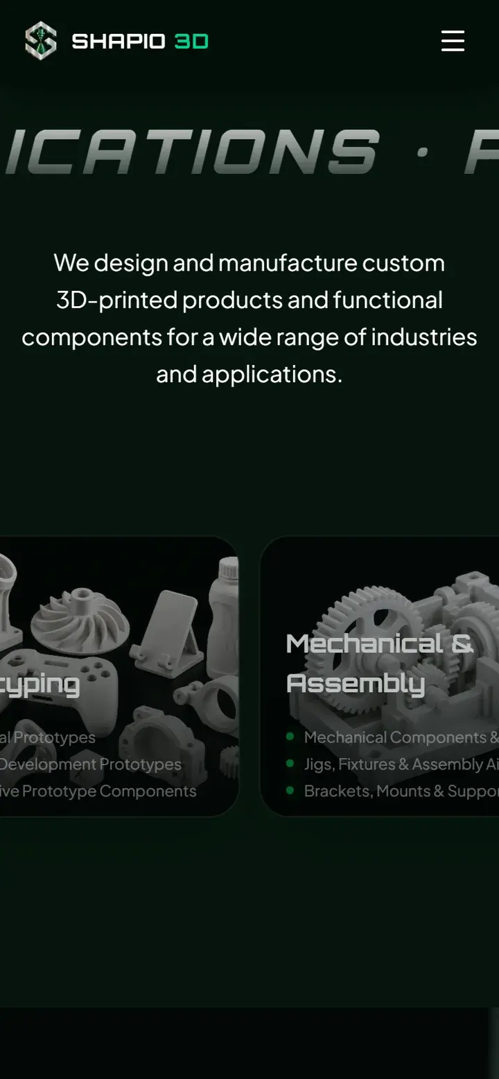 Shapio 3D product categories on a phone