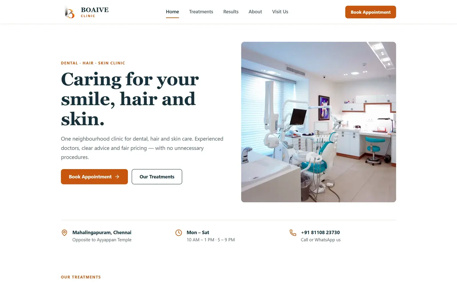 Boaive Clinic (experiment) — first screen on desktop