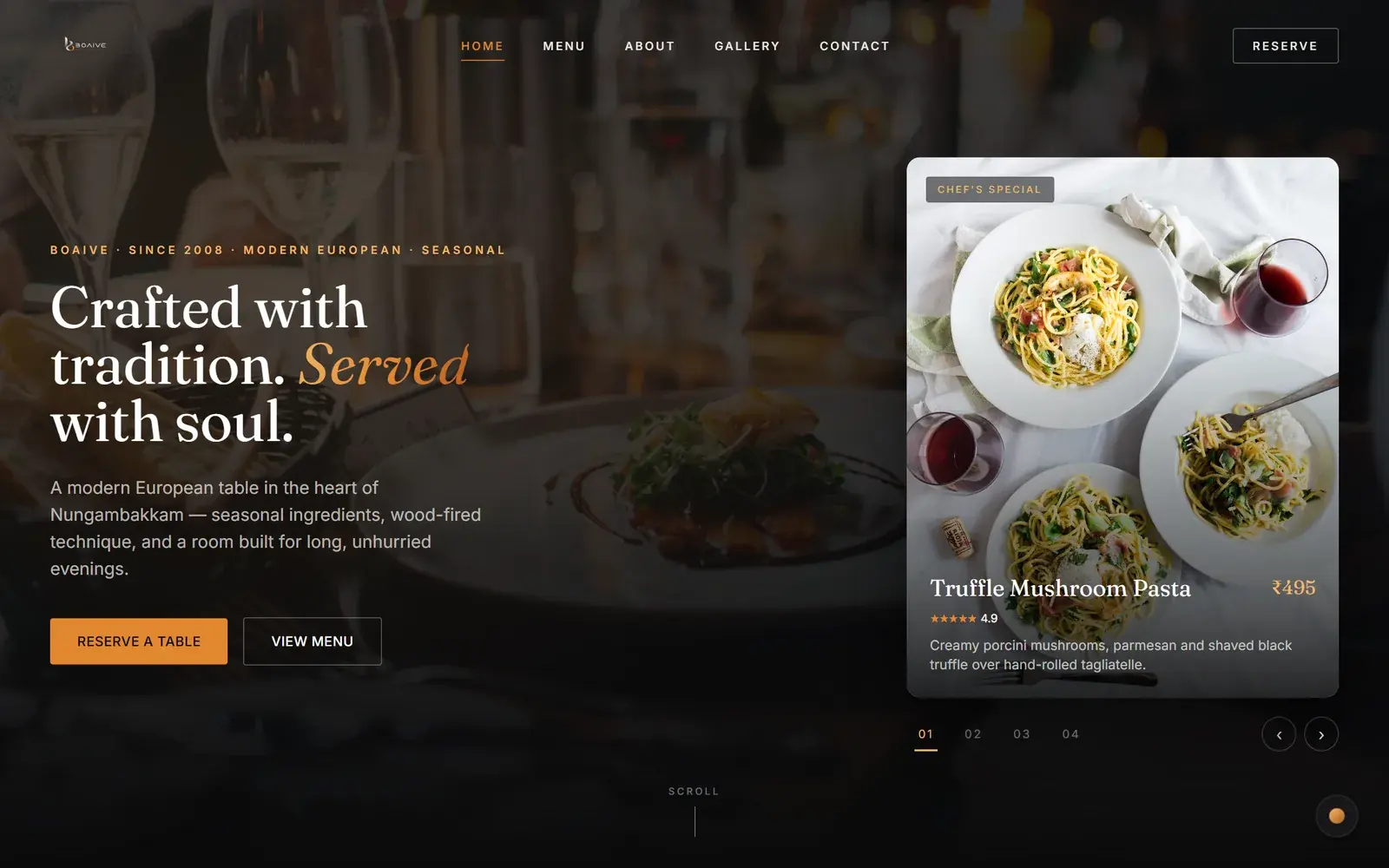 Boaive Restaurant (experiment) — first screen on desktop